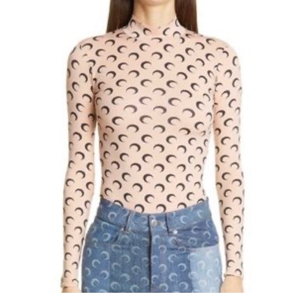 MARINE SERRE β’ Moon Print Turtleneck Second Skin Top - Picture 7 of 16
